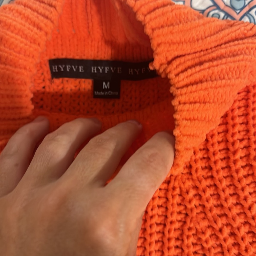 HYFVE Orange Chunky Knit Sweater Oversized Cropped Cozy Pullover M - Picture 6 of 8